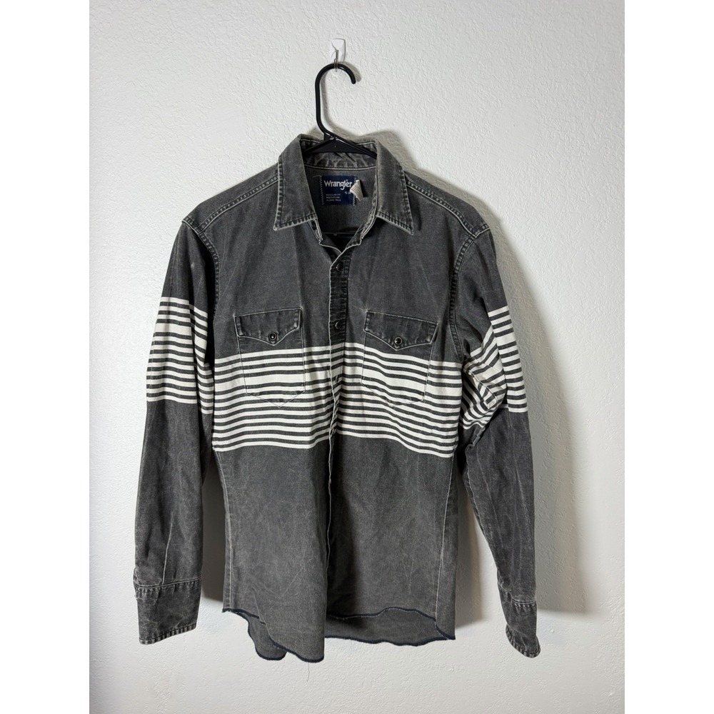 Vintage Wrangler Brushpopper Grey Faded Striped Western Long Sleeve XL Long